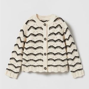 ZARA Girl Open Knit Cardigan with Scalloped Detail Size 4-5